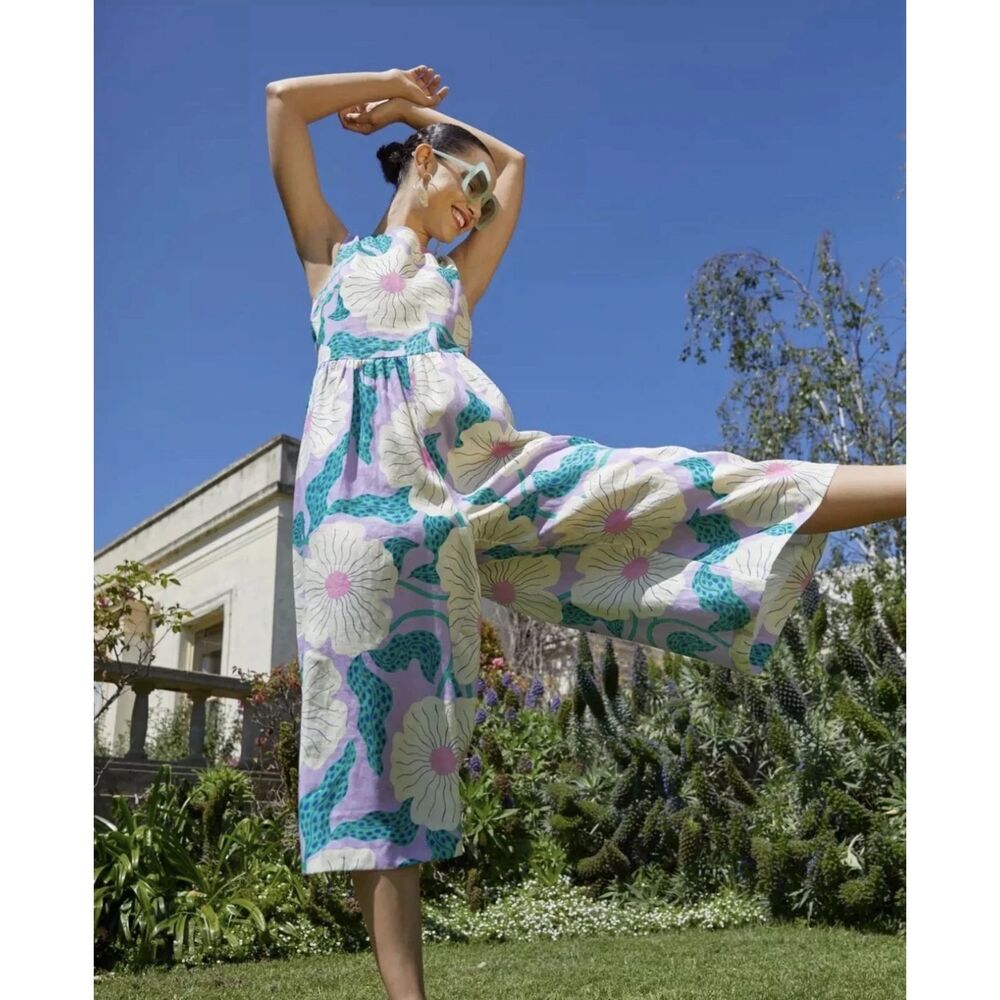Gorman x Agathe Singer Petal Power Floral Print Wide Leg Linen Jumpsuit Sz 8 NWT